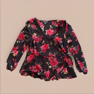 MICHEL STUDIO | Black and Red Floral Blouse